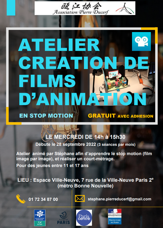 Atelier de création de films d'animation à partir du 28 septembre 2022