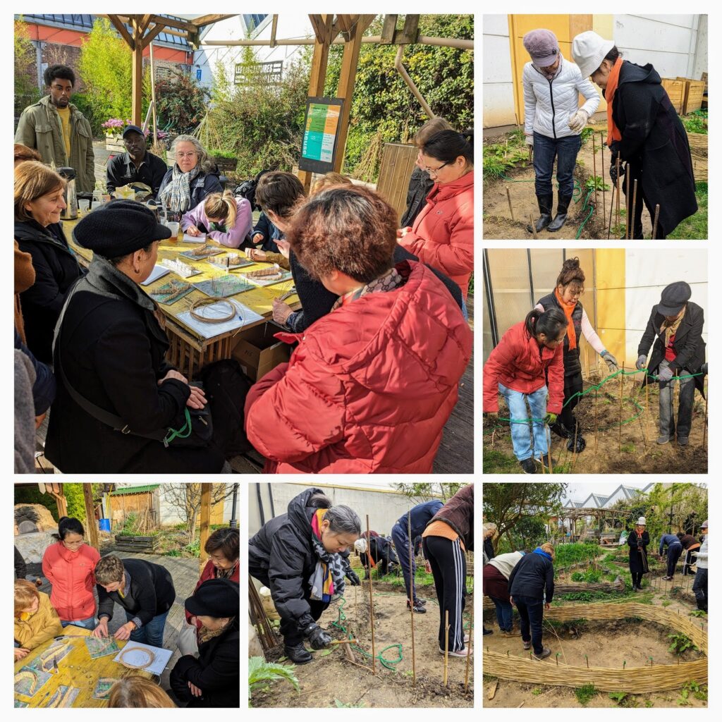 Ateliers tressage pour la création d'un jardin biologique aux Laboratoires d'Aubervilliers